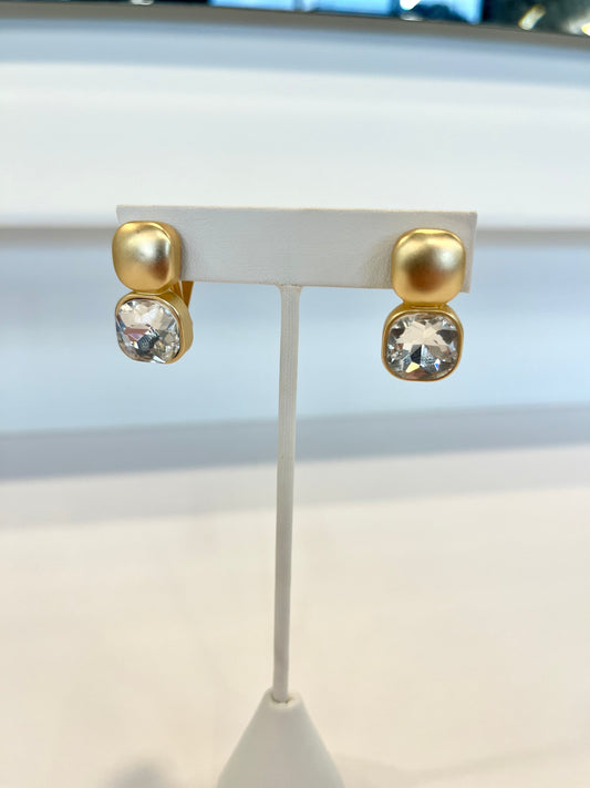 Gold Clip-On Earrings w/ Clear Stone