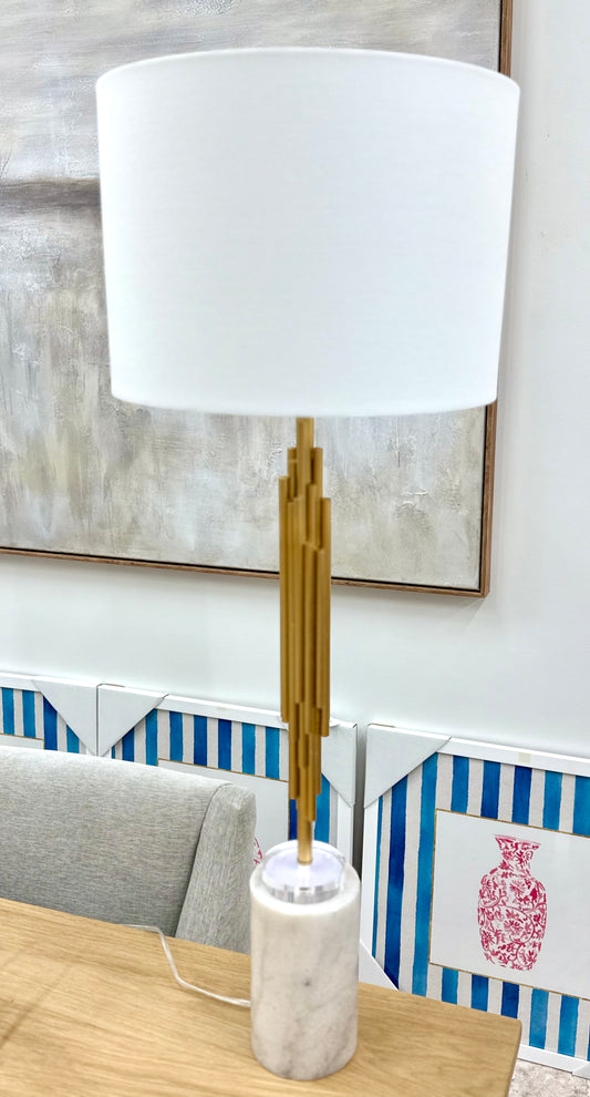 Gold Metal & Marble Lamp 40.25"h