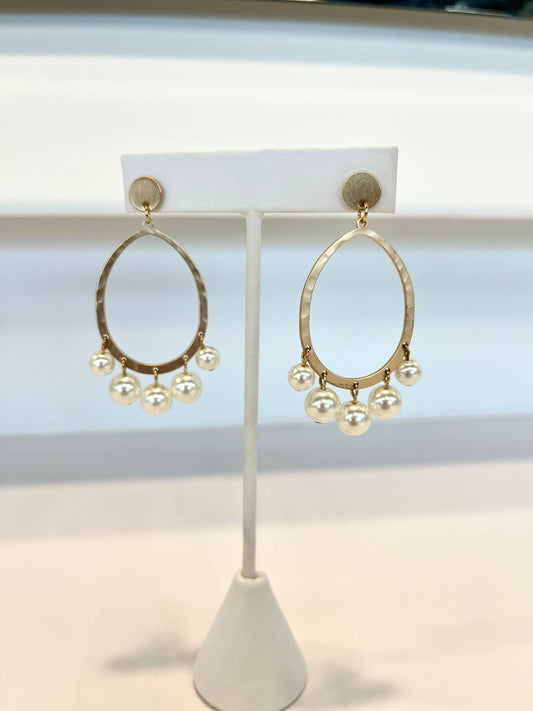 Gold Oval Earrings w/Pearls