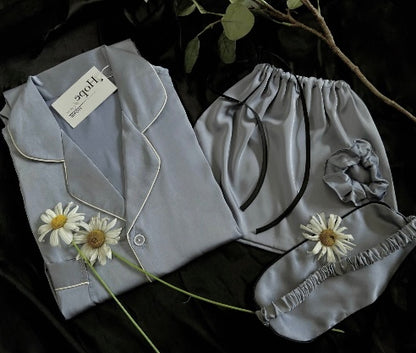 Blue Luxury Satin PJ +Travel Set