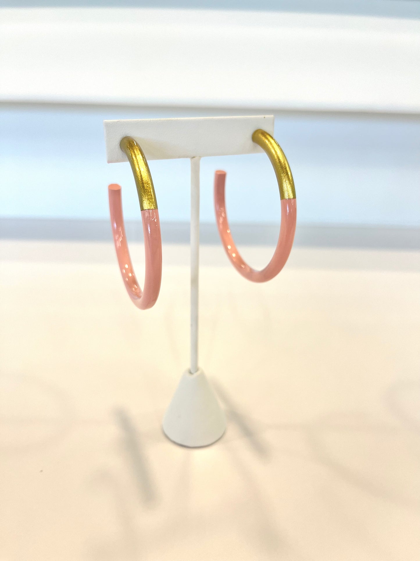 Large Light Pink & Gold Hoop Earrings