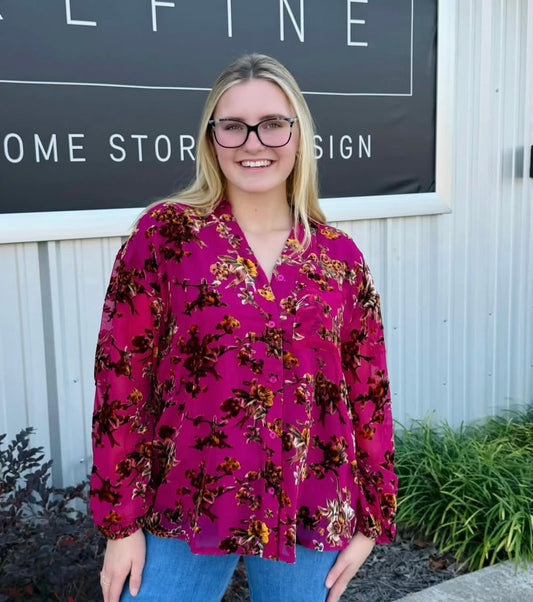 Velvet Patterned Blouse/Magenta