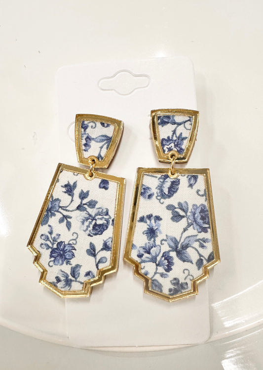 Blue & White Print Fabric Earrings