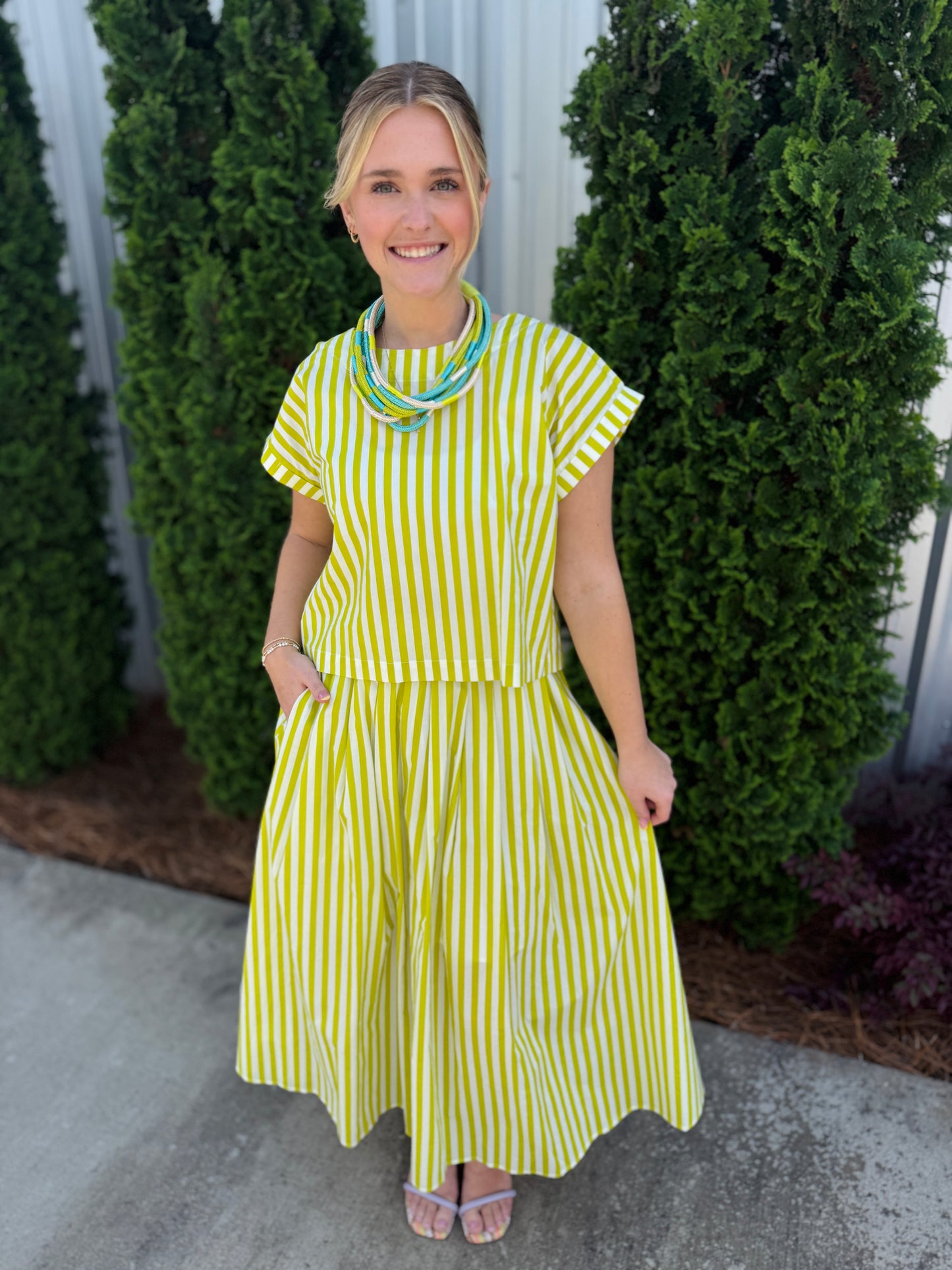 Lime Stripe Skirt Set
