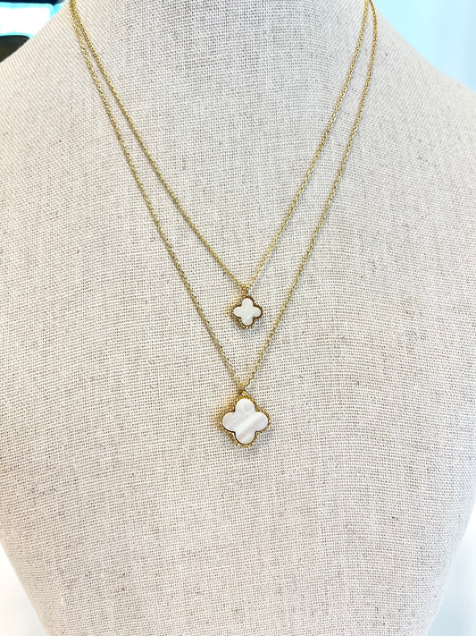 Gold Necklace w/ Double Pearl Clover