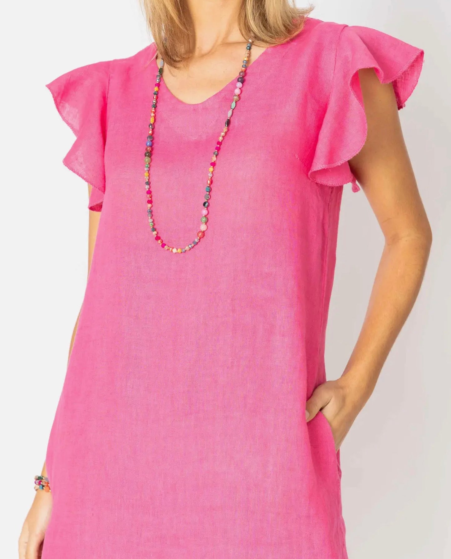 Fuschia Flutter Sleeve Dress