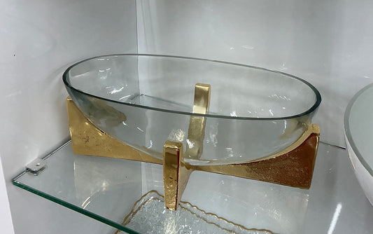 Glass Oval Bowl on Gold Base