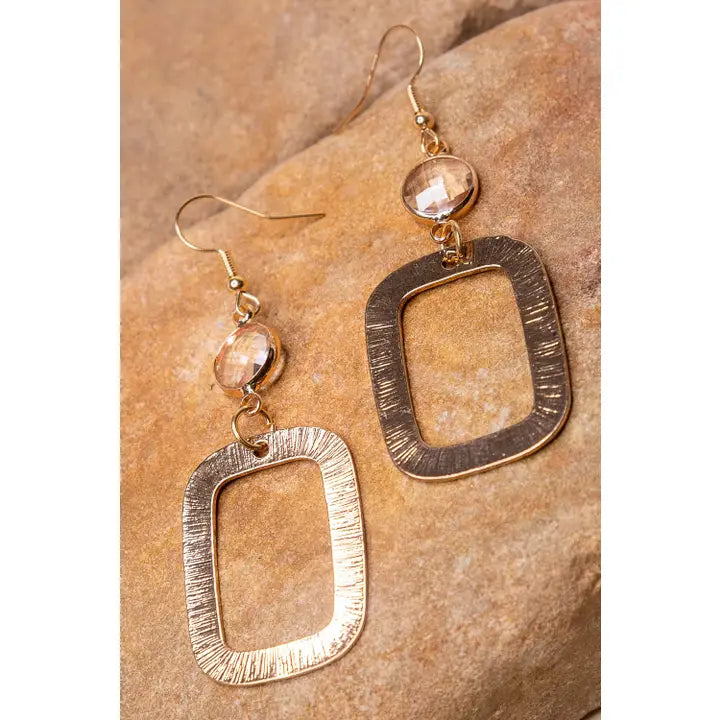 Gold Square w/Crystal Charm Earring