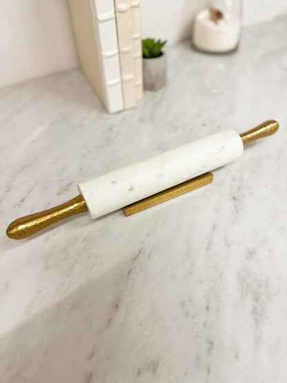 White Marble Rolling Pin w/Base