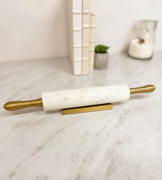 White Marble Rolling Pin w/Base