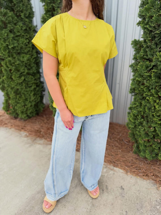 Mustard Pintuck Top
