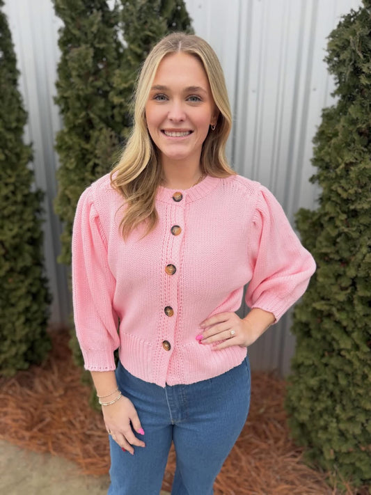 Pink Puff Sleeve Sweater
