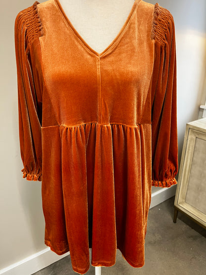 Orange Velvet Tunic Top