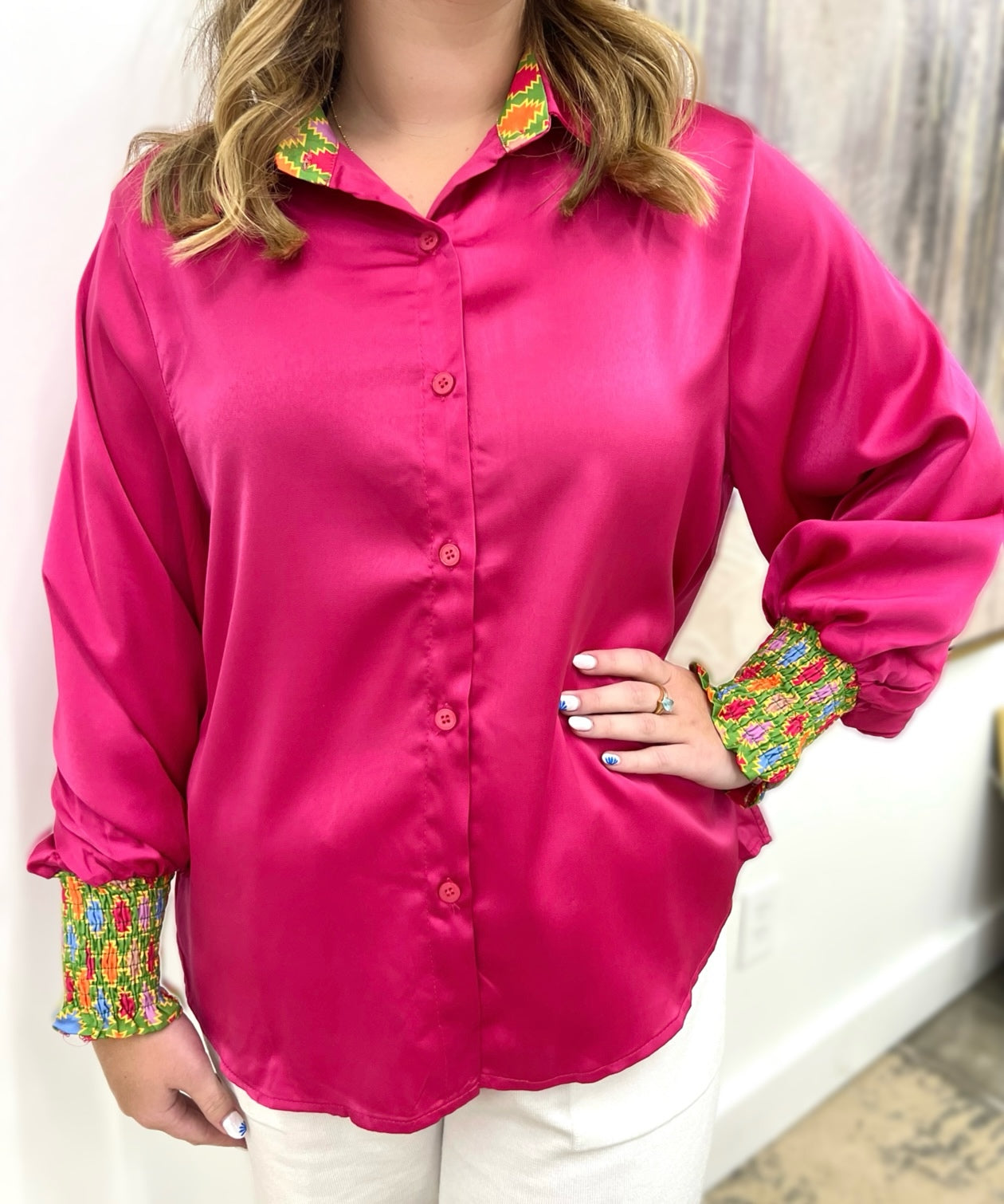 Magenta Balloon Sleeve Top