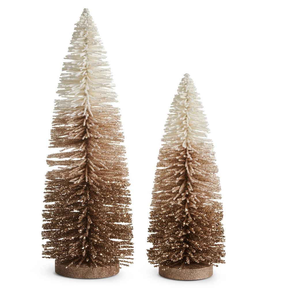 24" Beige Flocked Glittered Bottle Brush Trees