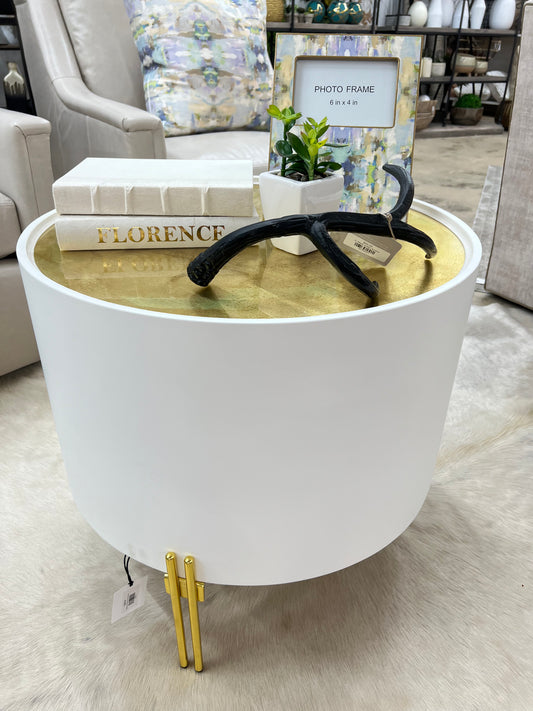 White Accent Table w/Gold Leaf Top 24"