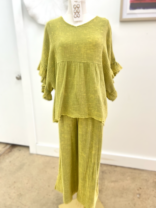 Chartreuse Wide Leg Pant Set