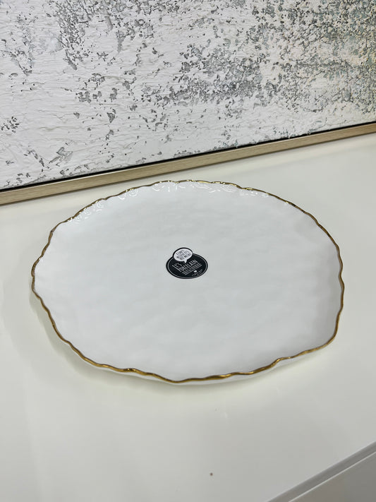 Round White & Gold Porcelain Platter