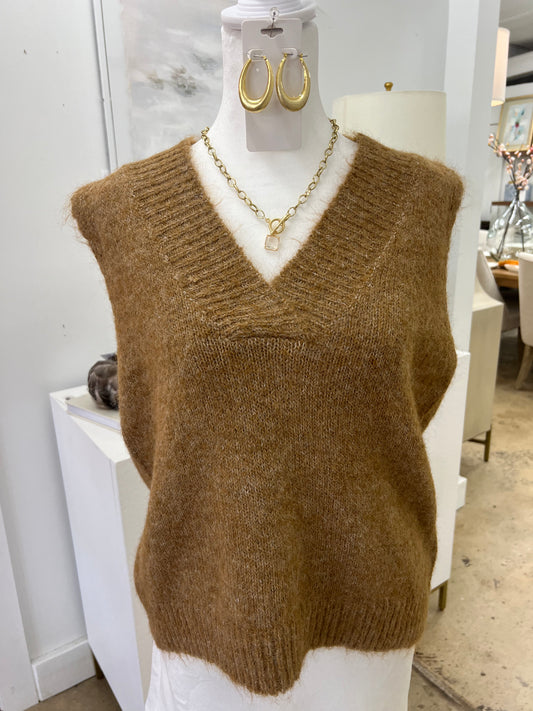 Brown V-Neck Sweater Vest