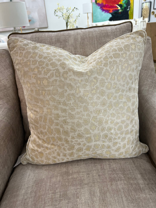 Ivory Cheetah Print Pillow w/Gold Accents 22"