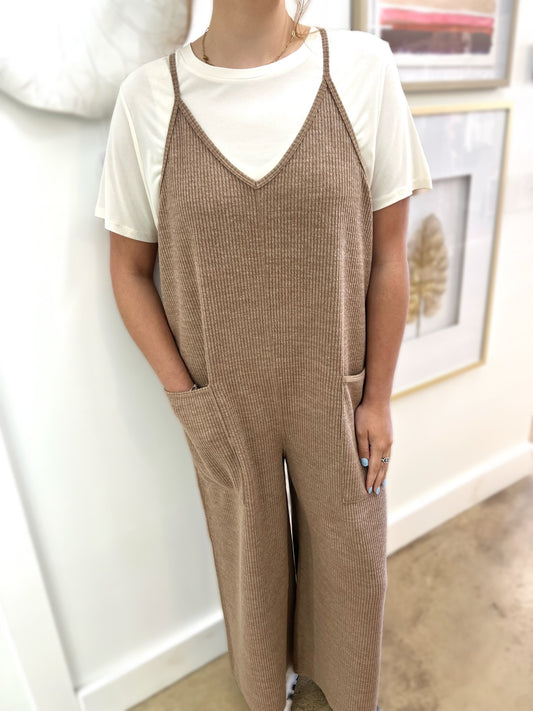 Tan Knit Jumpsuit