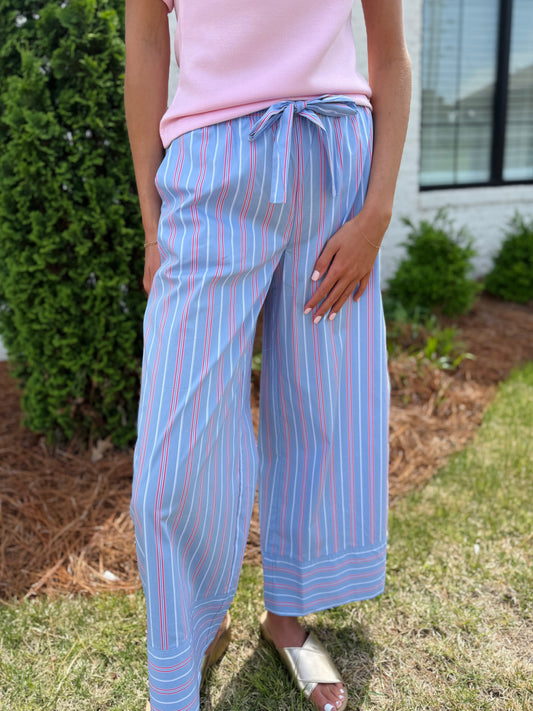 Blue Stripe Elastic Waist Pants