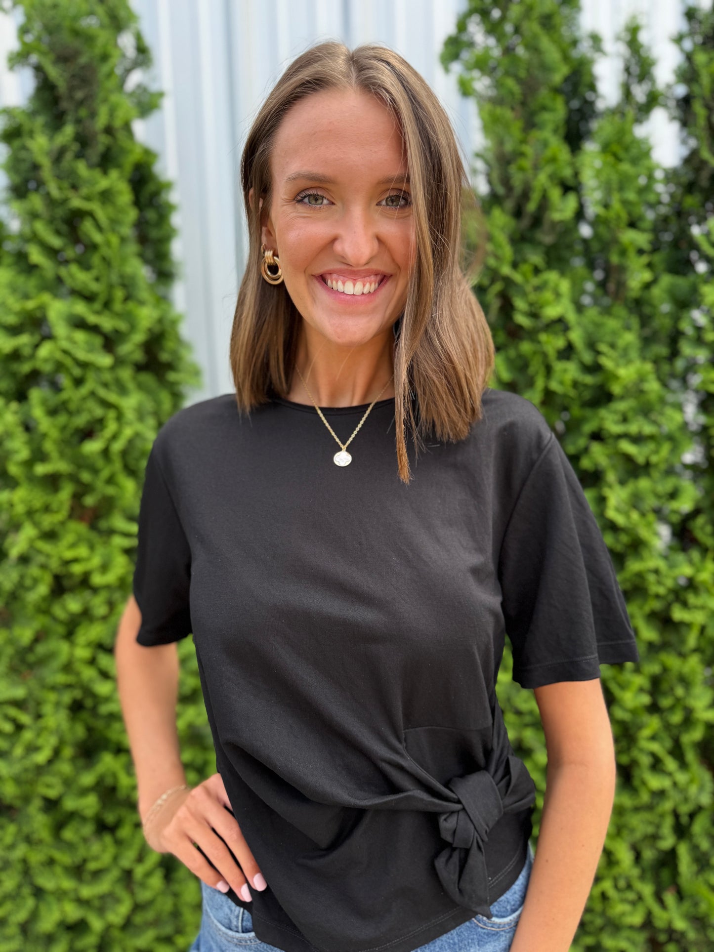 Black Front Tie Top