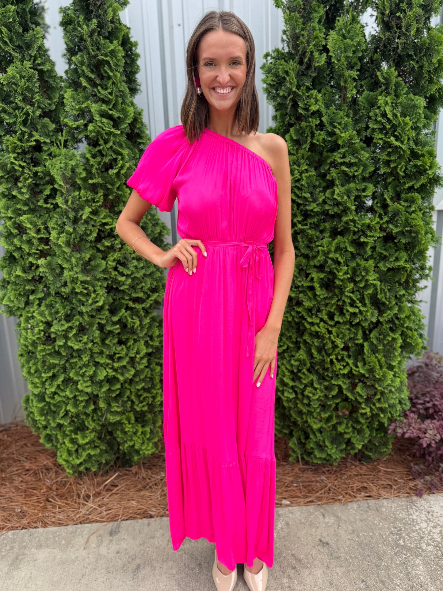 Pink One Shoulder Maxi Dress