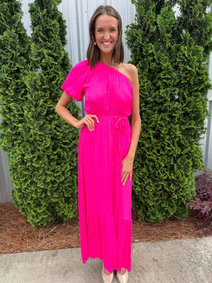 Pink One Shoulder Maxi Dress