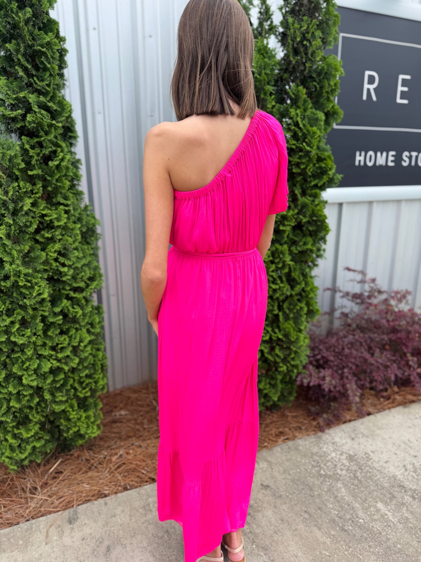 Pink One Shoulder Maxi Dress