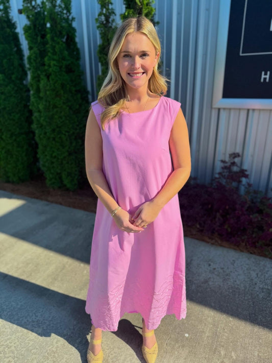 Pink Embroidered Floral Maxi Dress