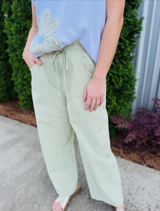 Green Striped Drawstring Pants