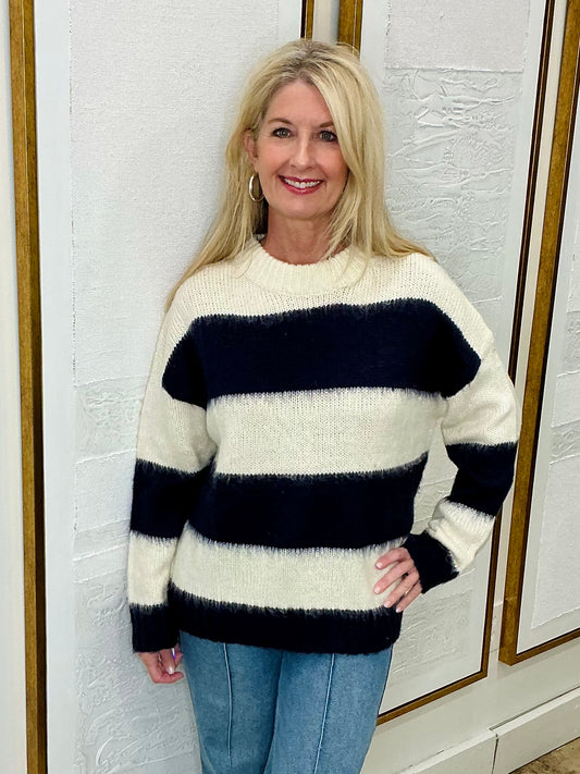 Fuzzy Navy Stripe Pullover