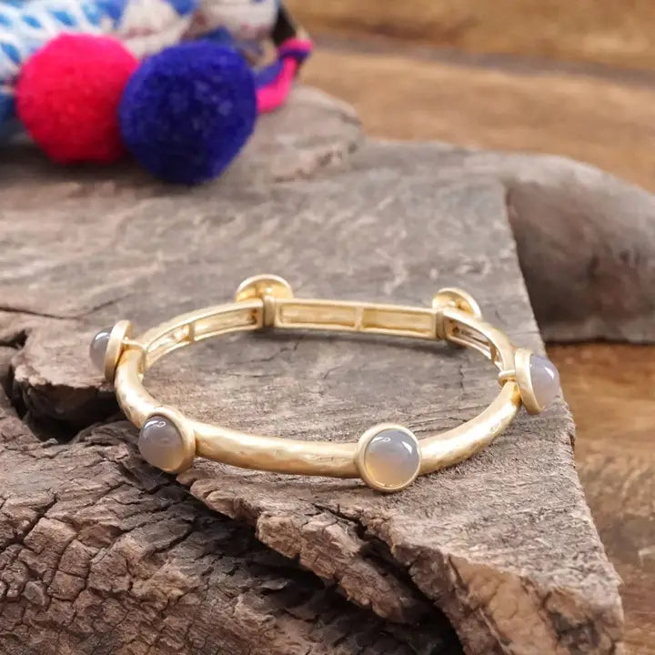 Jeweled Golden Bangle w/ Precious Stone Grey