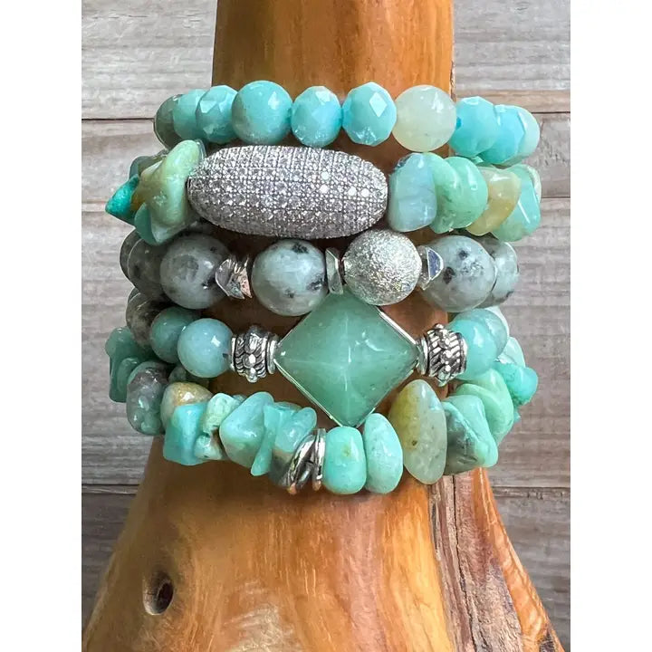 Turquoise w/Silver Stretch Bracelet Set