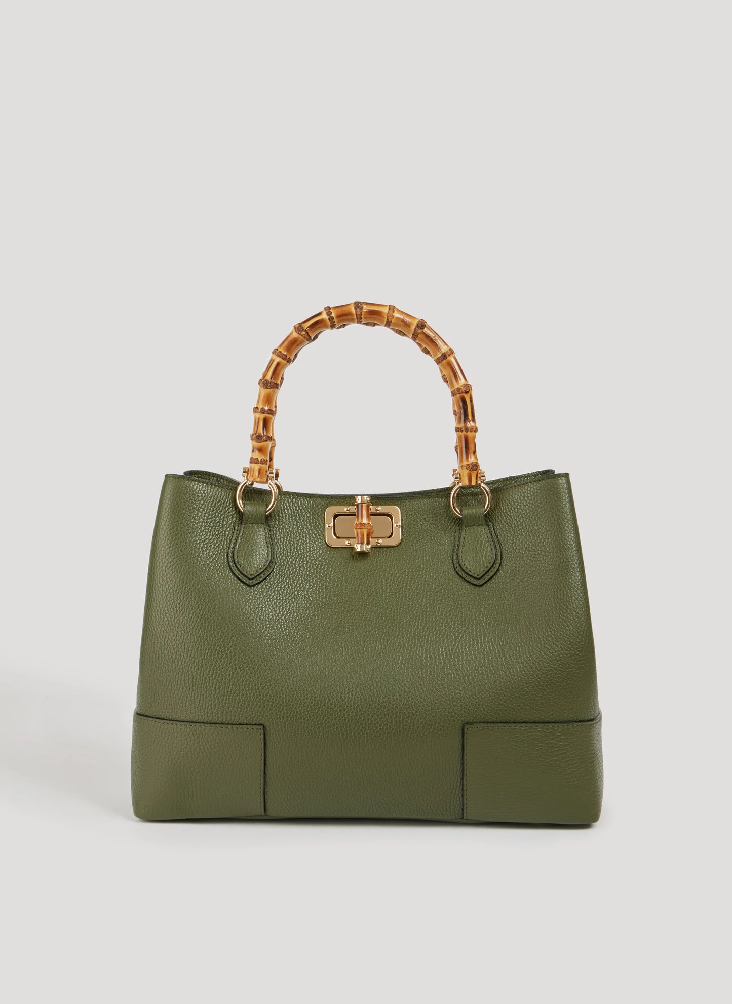 Bamboo Handle Genuine Leather Bag-Verde