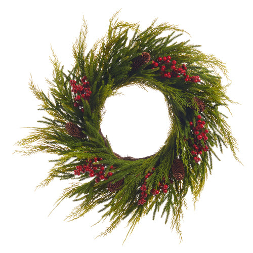 24" Cedar Wreath w/ Red Berries