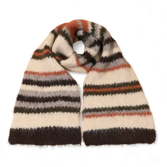 Ivory Striped Fuzzy Knit Scarf