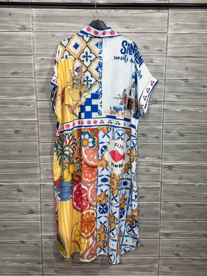 Mediterranean Print Dress - One Size