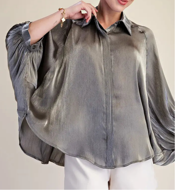 Silver Metallic Oversized Top