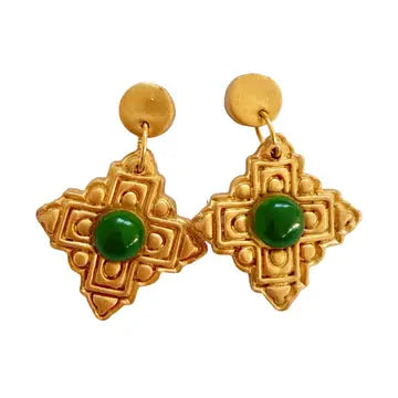 Ellie Dangles with Green Gem Earrings