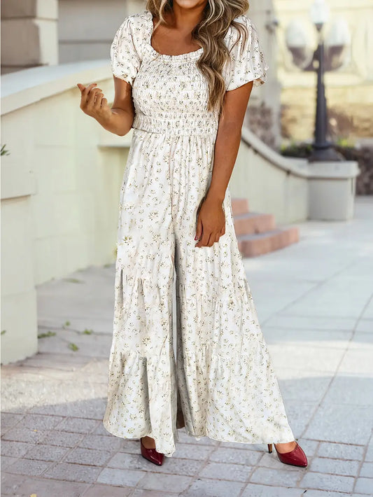 White Floral Wide Leg Jumpsuit
