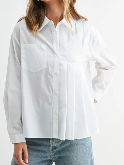 Pleated White Long Sleeve