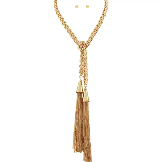 Gold Chain Dangle Necklace & Earrings Set