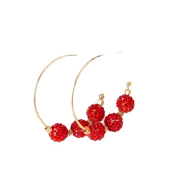 Red Beaded Hoop Earrings