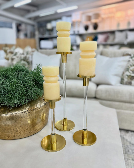 Acrylic & Gold Candle Holders S/3
