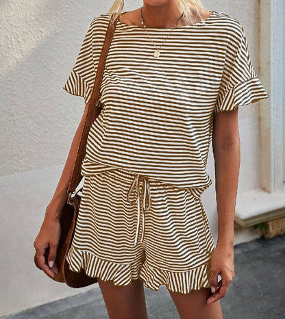 Khaki Striped Short Set