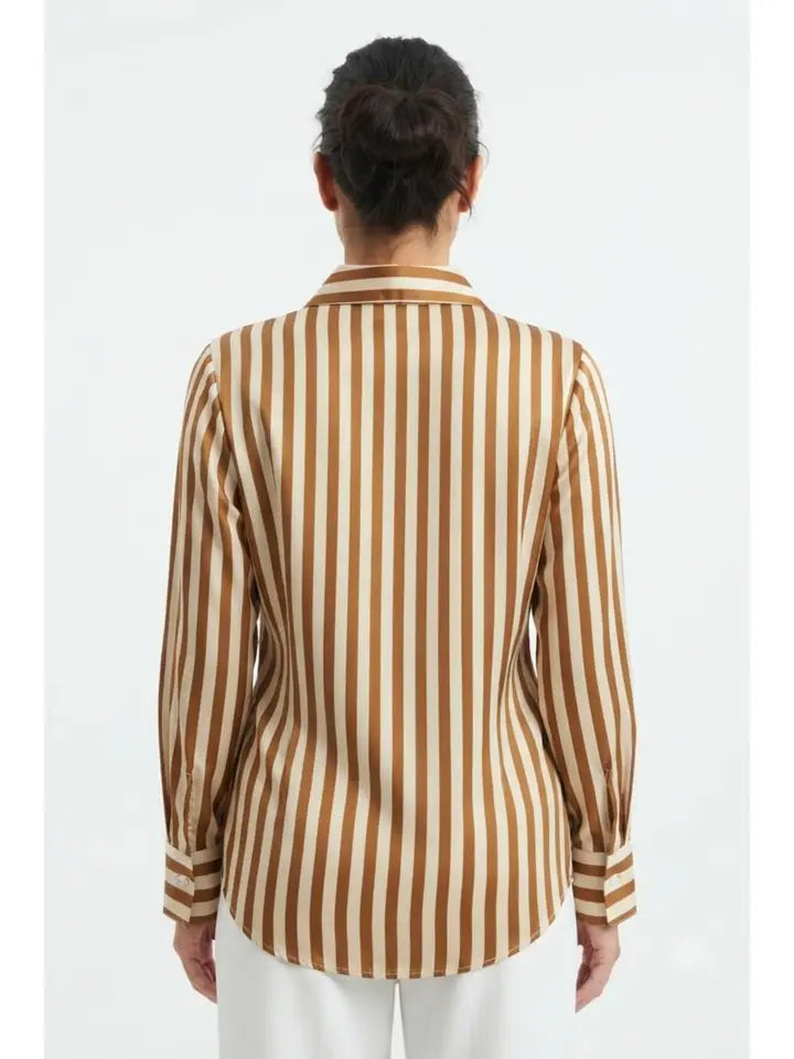 Striped Button-Up Top Coffee