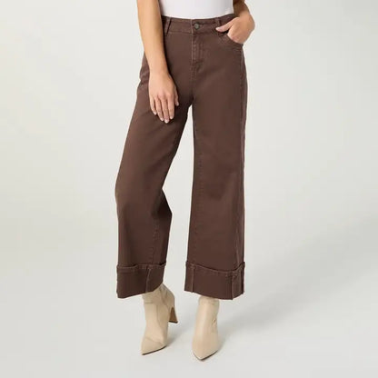 Brown Wide Leg Cuff Pant