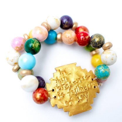 Multicolored Jade Bracelet w/ Jerusalem Cross